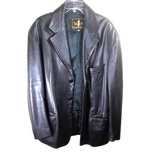 Leather Blazer Jacket Vera Pelle Italian X-Large Black VTG Retro See Condition